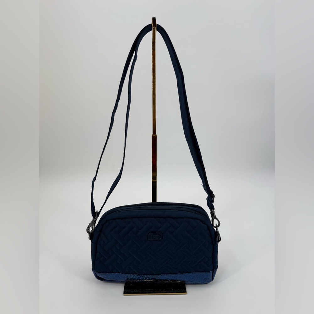LUG RFID Punter  Quilted Navy Blue & Glitter Crossbody Bag Adjustable Strap - Picture 7 of 15
